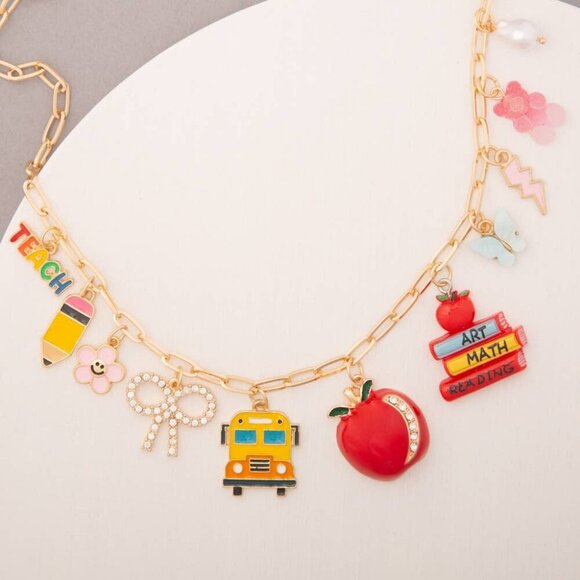 School Theme Jeweled Multi Charm Necklace - Picture 1 of 1
